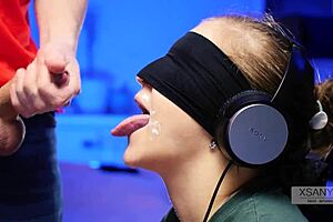 my best friend tricked me into tasting cum during our blindfolded game with tongue close-ups