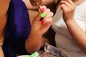 Slender Beauty Borrows Battery and Watches AV