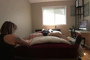 Milf Plays With Bound Boyfriend's Toes And Cock