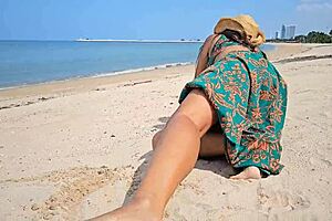 long dress no panties flashing on public beach