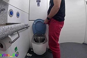 Public toilet train ride for a solo gay masturbator