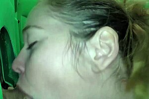 Redhead Swallows Cum at Public Porta Gloryhole Outdoor