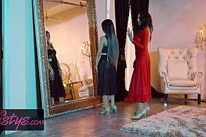 Hot milf and young girl in dancing cheek to cheek scene