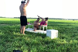 Backstage fucking with blonde teen in nature cowgirl riding hardcore