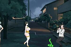 The shameless MILF shows off her big tits and ass in an exhibitionist display.