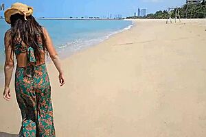 long dress no panties flashing on public beach