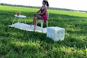 Backstage fucking with blonde teen in nature cowgirl riding hardcore