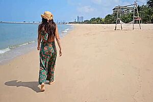 long dress no panties flashing on public beach