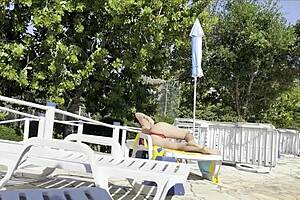 She helped me jerk off and cum by the public pool