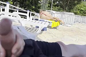 She helped me jerk off and cum by the public pool