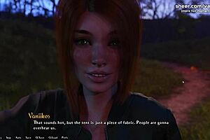 3D animated game of young redhead giving public blowjob
