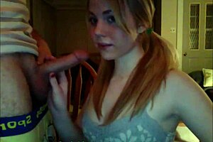 Girlfriend with pigtails sucks cock and receives facial