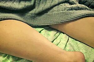 stepson in bed with busty stepmom, she thinks it's her husband at first, he fondles and fucks her