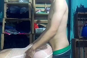 Latina Couple Fucks Doggy In Red White Dress