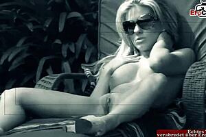 Is this busty blonde slut seduced by the pool?