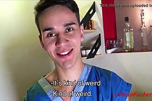 straight guy bends over for gay sex in public, spied on by latina. 😈