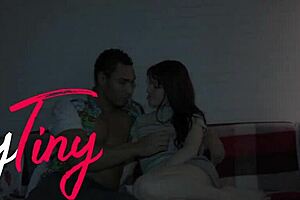 Teen enjoys anal on sofa with mulatto guy