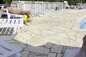 She helped me jerk off and cum by the public pool