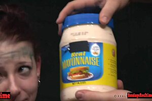 Punished Submissive Bound in Garage, Dominated with Rough Sadism on Shaved Body