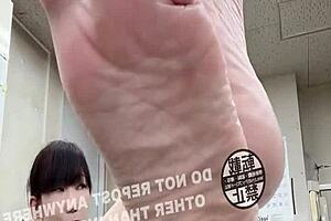 asian japanese girl works at office with feet fetish