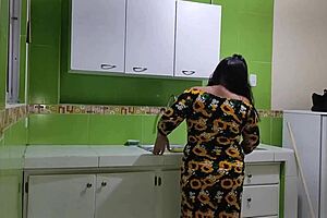 I console my sad stepmother over her husband's infidelity and help her get revenge by fucking her in the kitchen