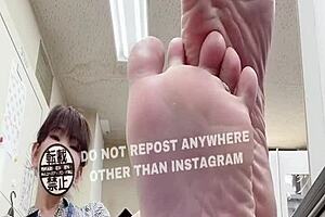 asian japanese girl works at office with feet fetish