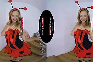 Blonde Ladybug Costume Girl Rides in Missionary