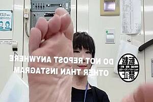 asian japanese girl works at office with feet fetish