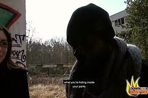 publicsexdate features nerdy slut lullu gun in interracial outdoors threesome