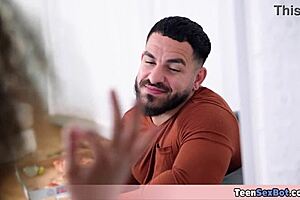 Geeky latina stepdaughter fucks her stepdad during study