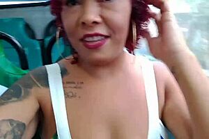 old guy flashes on bus, cuckold gets excited.