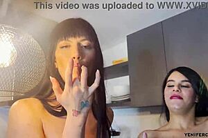 Latina babes cook in the kitchen