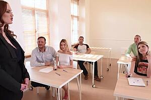 Intense classroom orgy with deepthroat and big cock