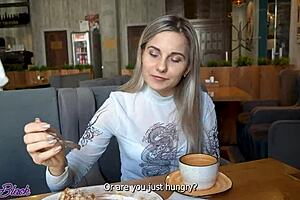 Letty Black squirms from remote vibrator orgasm in crowded cafe panties. Public outdoor fun with toys! 😏