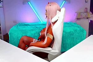 Big tits and anal beads make for a wild Zero Two and Franxx cosplay scene