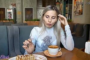 Letty Black squirms from remote vibrator orgasm in crowded cafe panties. Public outdoor fun with toys! 😏