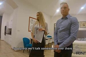 hunt4k winsome boy comes to rent flat but makes it with homeowners gf. blonde milf rides him cowgirl in stockings.