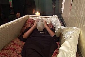 Brunette's funeral turns into group sex fuck fest