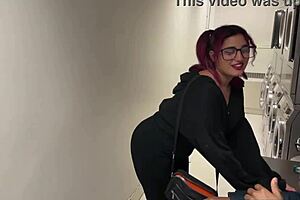 Hot girl with big ass bent over in laundry room, fucked doggystyle by two monster cocks