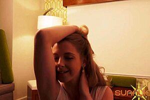 Sunny lane strips and fingers her hairless pussy solo in heels, cumming hard with dirty talk