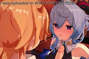 bell says to ganyu, 'let's explore this genshin impact 3d hentai cartoon together, it's so exciting.'