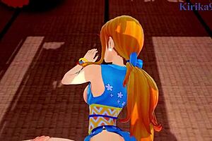 Beautiful anime babes Nami and Yamato in hot 3D action