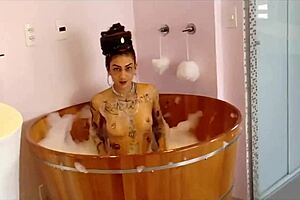 Exposing Myself in the Ofuro During a Photo Shoot, Touching My Tattooed Body?