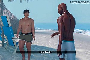 Beautiful anime babe with huge cans gets a big cock on the beach