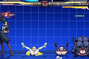 Who wins in Kuromaru vs Arcana Heart cumshot battle?