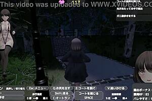 Secretly exposing under naked coat in public outdoor anime hentai