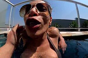 Married woman fucks employee in pool!