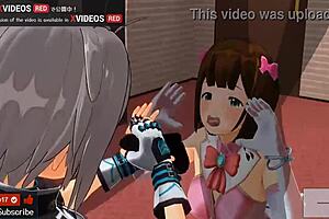 無修正エロアニメ　asmrボイス　アイドル3p. 3d cartoon anime hentai with intriguing neutral tone.