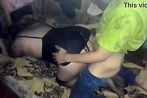 sexy milf in dress and black stockings gets fucked doggy style