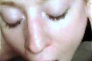 Amateur ex-girlfriend takes big cum shots on her face.